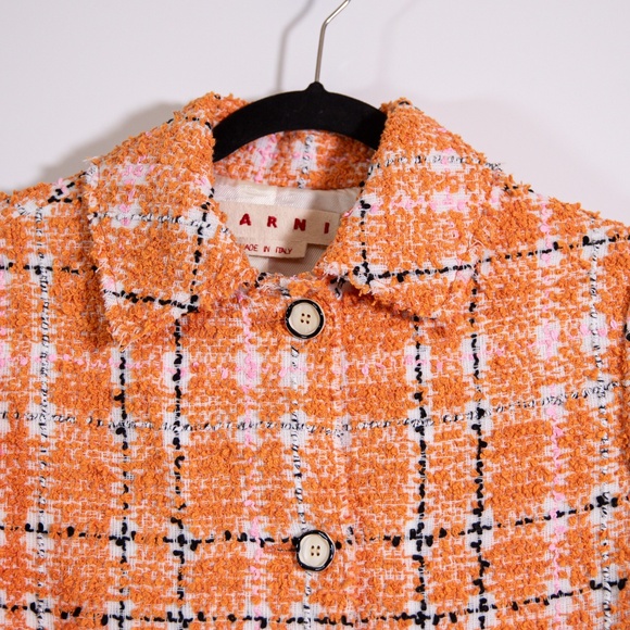 NEW Marni Made In Italy Checked Cotton Blend Tweed And Ribbed Knit Coat Orange 2 - Picture 2 of 4